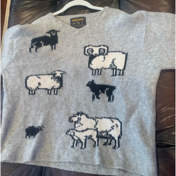 ✨WOOLRICH Vintage 90s Gray Wool Ram & Sheep Sweater Size XL - Picture 7 of 12